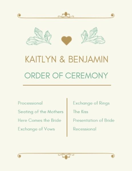engagement, proposal, dinner, Simple Wedding Ceremony Program Template