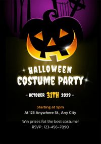 event, pumpkin, spooky, Black Illustration Halloween Costume Party Invitation Poster Template