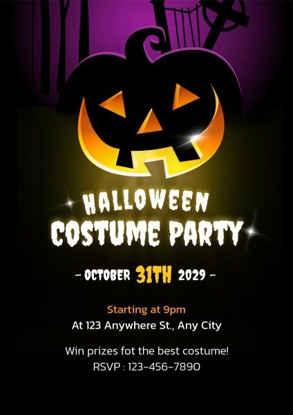event, pumpkin, spooky, Black Illustration Halloween Costume Party Invitation Poster Template