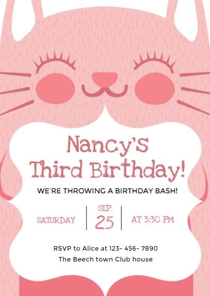 happy birthday, greeting, wishing, Pink Cartoon Baby's Birthday Invitation Template