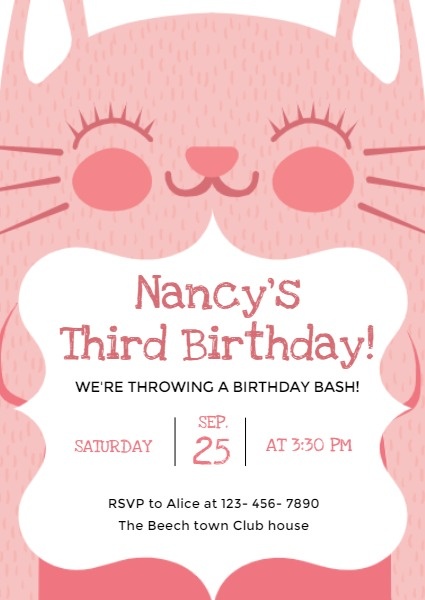 Pink Cartoon Baby's Birthday Invitation Invitation