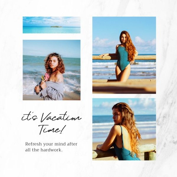 travel, journey, trip, Blue And White Vacation Collage Photo Collage (Square) Template