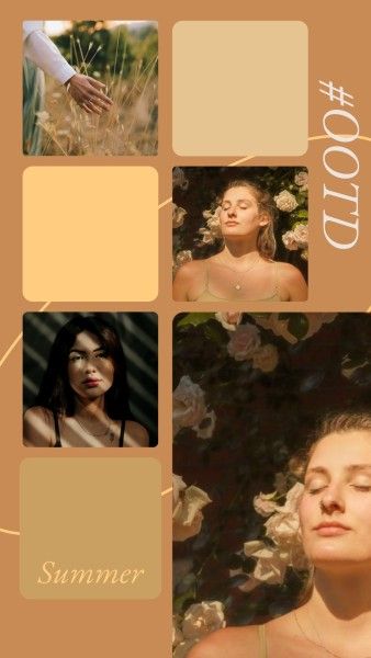girl, woman, ootd, Brown Summer Outing Photo Collage 9:16 Template