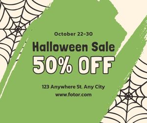 discount, spider web, illustration, Green Halloween Sale Promotion Facebook Post Template