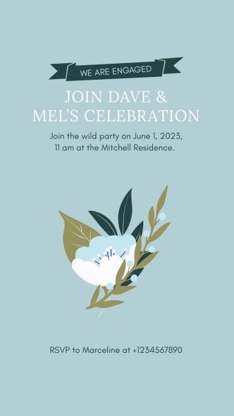 engagement party, engagement, proposal, Blue Floral Wedding Invitation Instagram Story Template