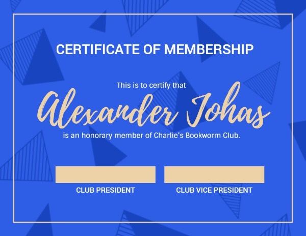 Blue Certificate Of Membership Certificate