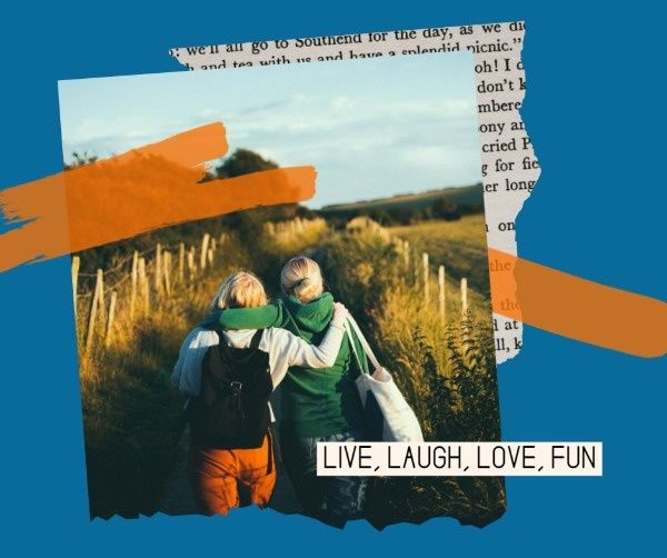 live, life, laugh, Blue Friends Paper Scrap Collage Facebook Post Template