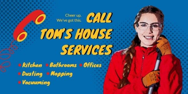 house services, housework, cleaner, Blue House Cleaning Service Flyer Twitter Post Template