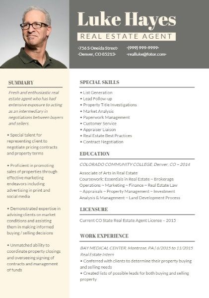 Real Estate Agent Resume Template And Ideas For Design Fotor