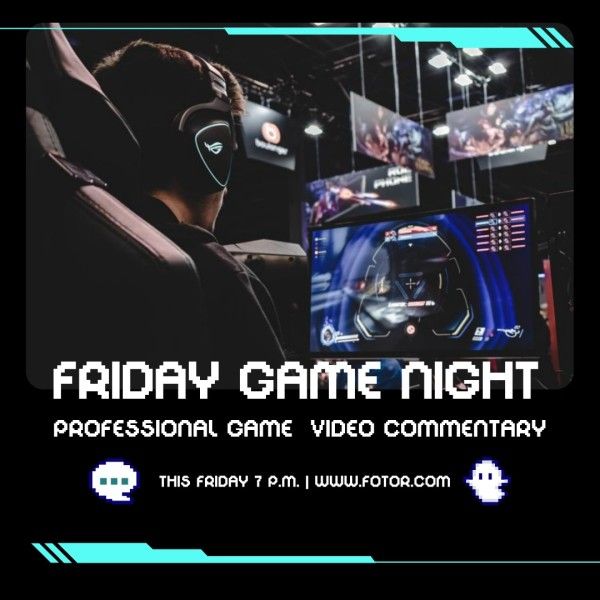 professional, ticket, technology, Blue Profession Video Game Night Instagram Post Template