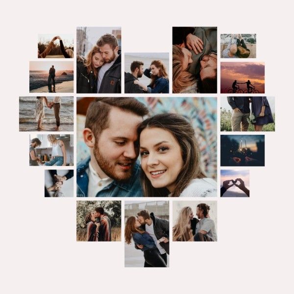 love, couple, montage, Heart-shaped Valentine's Day Photo Collage (Square) Template