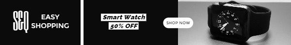 shopping, electronics, accessory, Online Sale Black Smart Watch Banner Ads Mobile Leaderboard Template