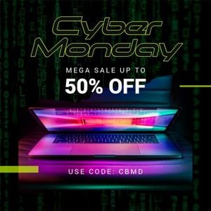 ecommerce, digital product, 3c, Gradient Neon Cyber Monday Online Shopping Pormotion Laptop Instagram Post Template