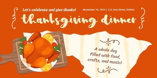 food, celebrate, festival, Thanksgiving Dinner Invitation Twitter Post Template