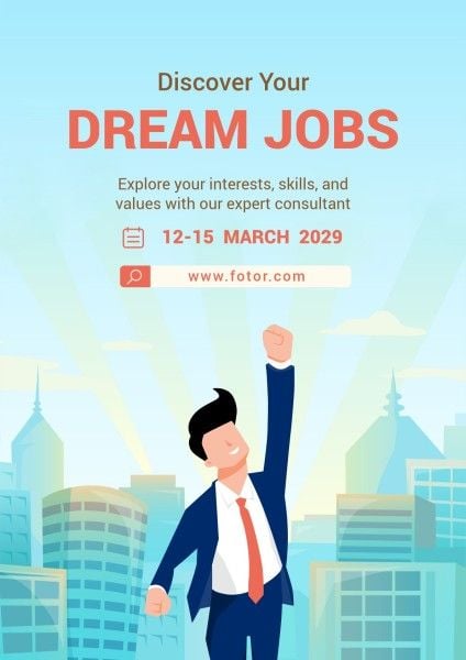 hiring, hire, employment, Blue Cartoon Job Fair Poster Template