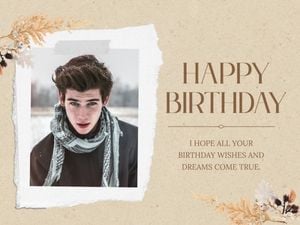 Beige Photo Collage Happy Birthday Card