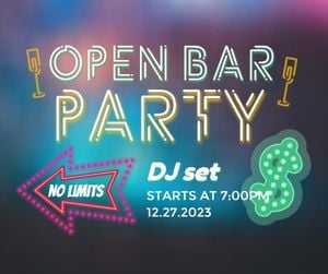 pub, business, sale, Open Bar Party Neon Sign Facebook Post Template