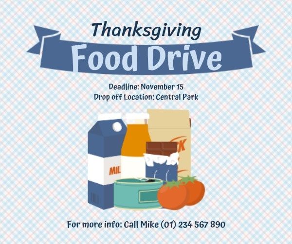 holiday, happy, festival, Blue Thanksgiving Food Drive Facebook Post Template