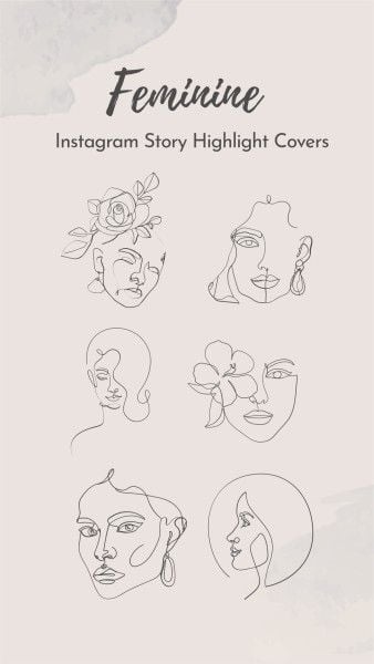 instagram story, feminine, woman, Illustration Line Art Female Characters  Instagram Highlight Cover Template
