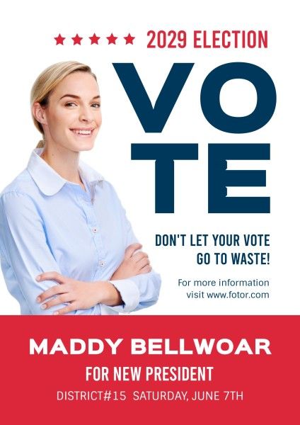 vote, election day, campaign, White And Red Political Election Poster Template