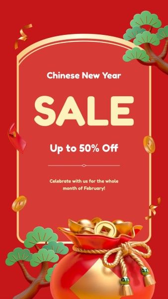 promotion, new year promotion, festival, Red Illustration Chinese New Year Sale Instagram Story Template