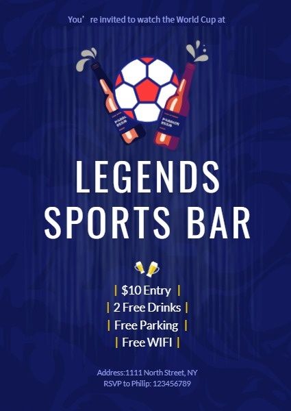 soccer, wine, world cup, Legends Sports Bar Invitation Template