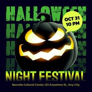 holiday, music show, live show, Green And Black Illustration Halloween Night Festival Instagram Post Template