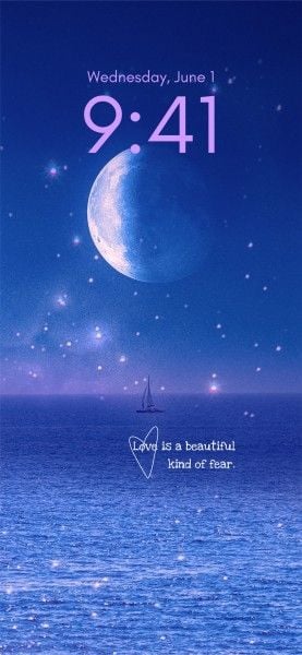 lock screen, home screen, quote, Blue Dreamy Starry Moon Night Phone Wallpaper Template
