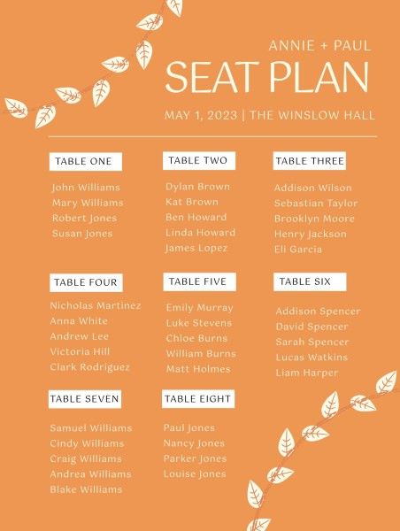 party, gathering, people, Orange Background Seating Chart Template