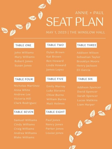 Orange Background Seating Chart Template