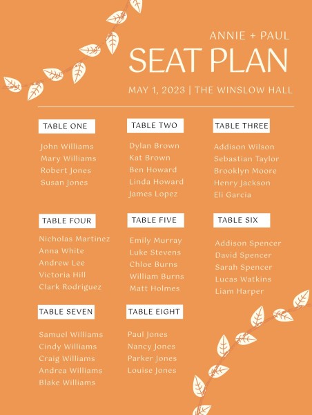 Orange Mediterranean Tiles Seating Chart Template, Tableau De Mariage  Poster Printable, DIY Editable Seating Sign, Instant Download PDF PTL 