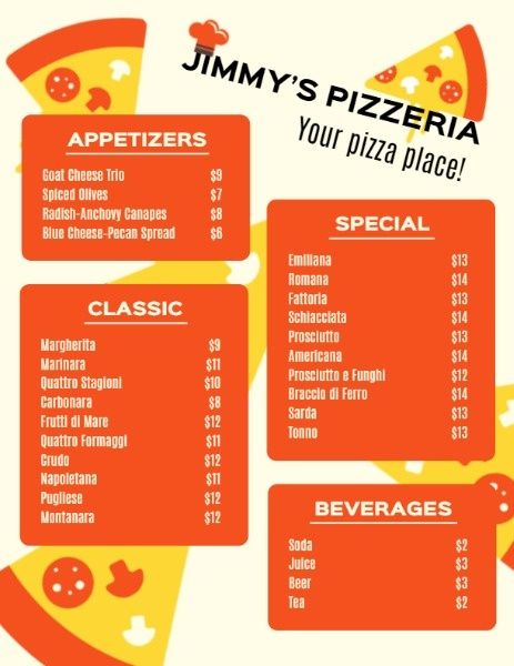 food, drink, catering, Pizza Menu Template