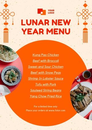 chinese new year, traditional chinese new year, year of the tiger, Orange Lunar New Year Menu Poster Template