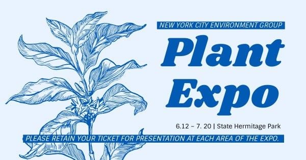 ホワイトとブルーの植物エキスポフェイスブックイベントカバー Facebookイベントカバー