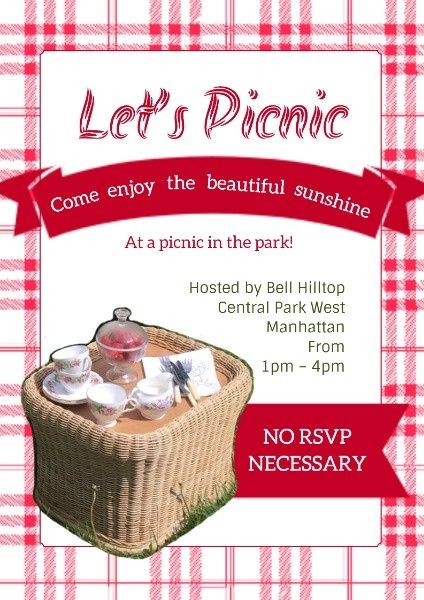 food, invite, family, Pink Picnic Invitation Poster Template