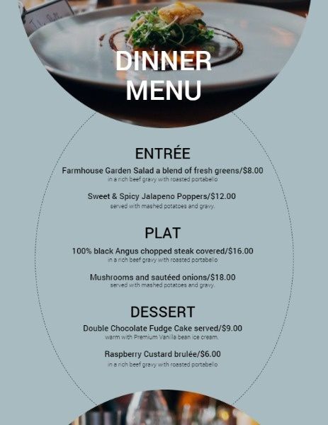 传统晚餐菜单 英文菜单