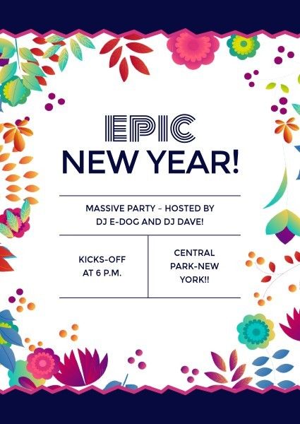 happy new year, new years, festival, Epic New Year Party Invitation Template