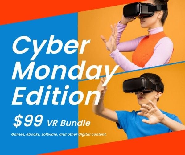 business, cyber monday, sale, Blue VR Cyber Edition Facebook Post Template