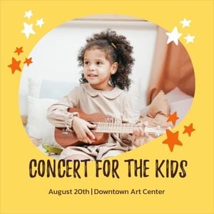 music, music show, event, Yellow Background Concert For The Kids Instagram Post Template