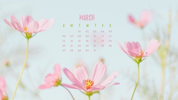 粉红三月春季月刊 日历