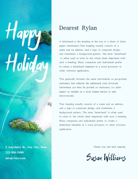 Ocean Background Holiday Letter Letterhead