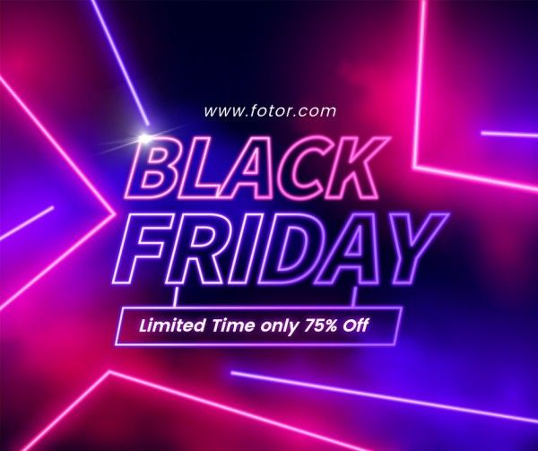 sale, promotion, discount, Purple Neon Black Friday Facebook Post Template