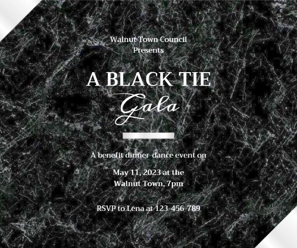 official, invitatin, ceremony, Marble Texture Black Tie Invitation Facebook Post Template