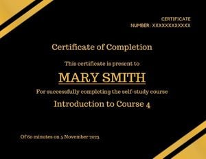 certificate of completion, school, course, Black Yellow Completion Certificate Template