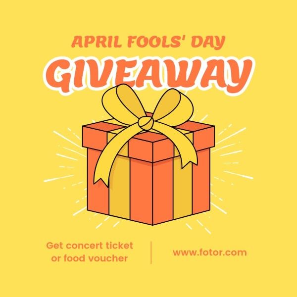april fools' day, event, celebration, Yellow Modern Illustration April Fools' Giveaway Instagram Post Template