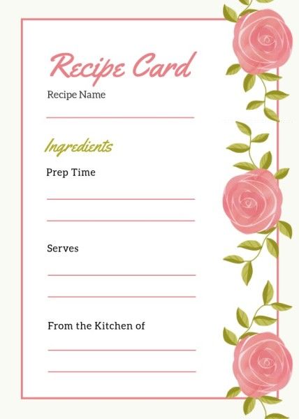  designer,  designers,  graphic design, White And Red Rose Recipe Card Template