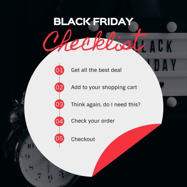 e-commerce, online shopping, promotion, Black Black Friday Checklist Instagram Post Template