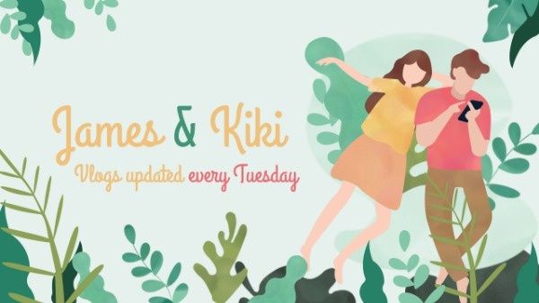 valentine, lovers, couples, Green Leaves Background Couple's Daily Life Youtube Channel Art Template