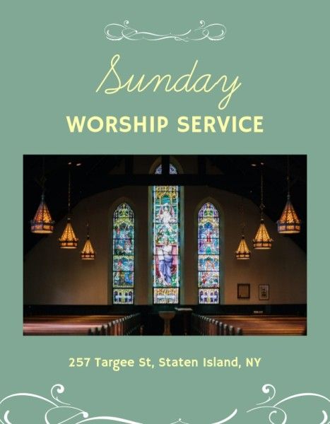 church, targee, sunday, Green Worship Service Program Template