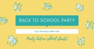 announcement, Yellow And Green Illustration Back To School Party Facebook Event Cover Template